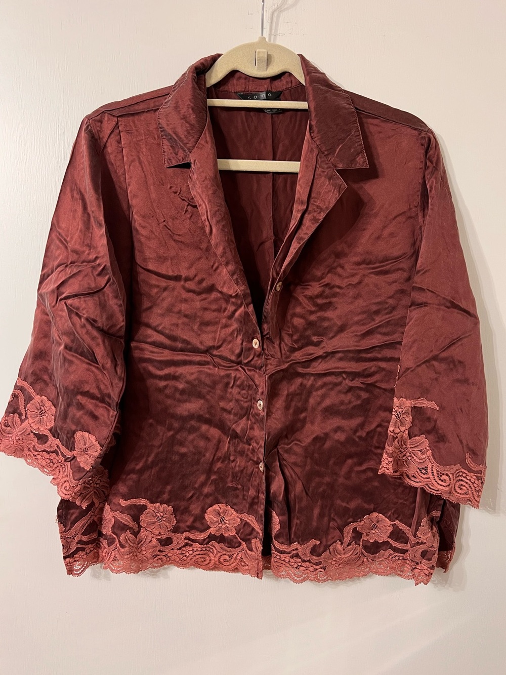 SOMA 100% SILK LACE TRIM BUTTON DOWN PAJAMA TOP ✨